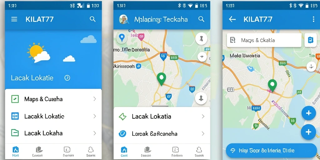 Tampilan antarmuka aplikasi KILAT77 dengan fitur lacak lokasi.