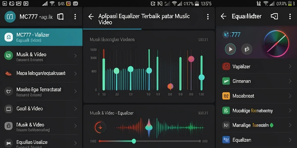 Antarmuka aplikasi MC777 dengan fitur Equalizer yang menarik.
