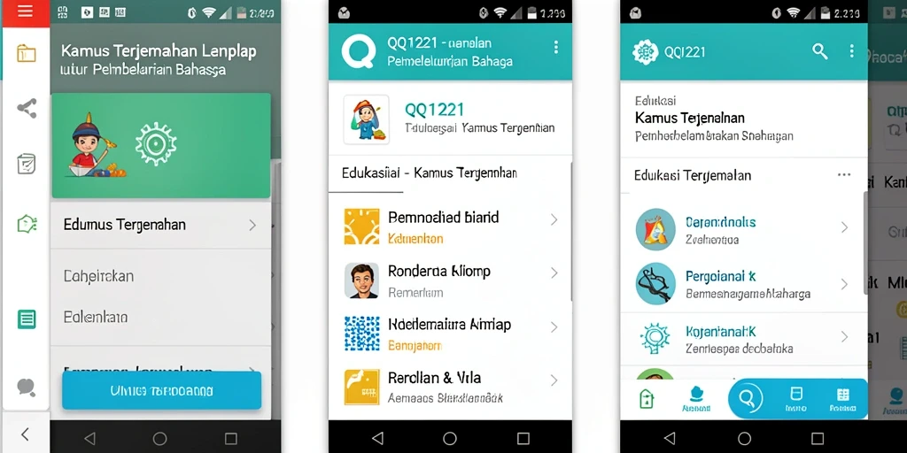 Antarmuka QQ1221 menampilkan fitur-fitur unggulan Kamus Terjemahan yang mudah digunakan.