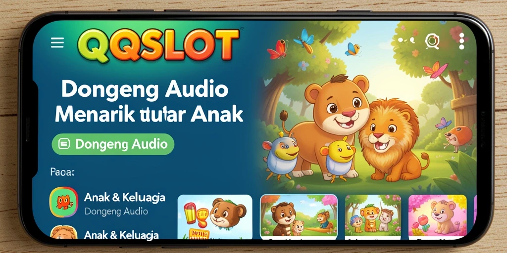 Antarmuka aplikasi QQSLOT yang menarik dengan koleksi dongeng audio.